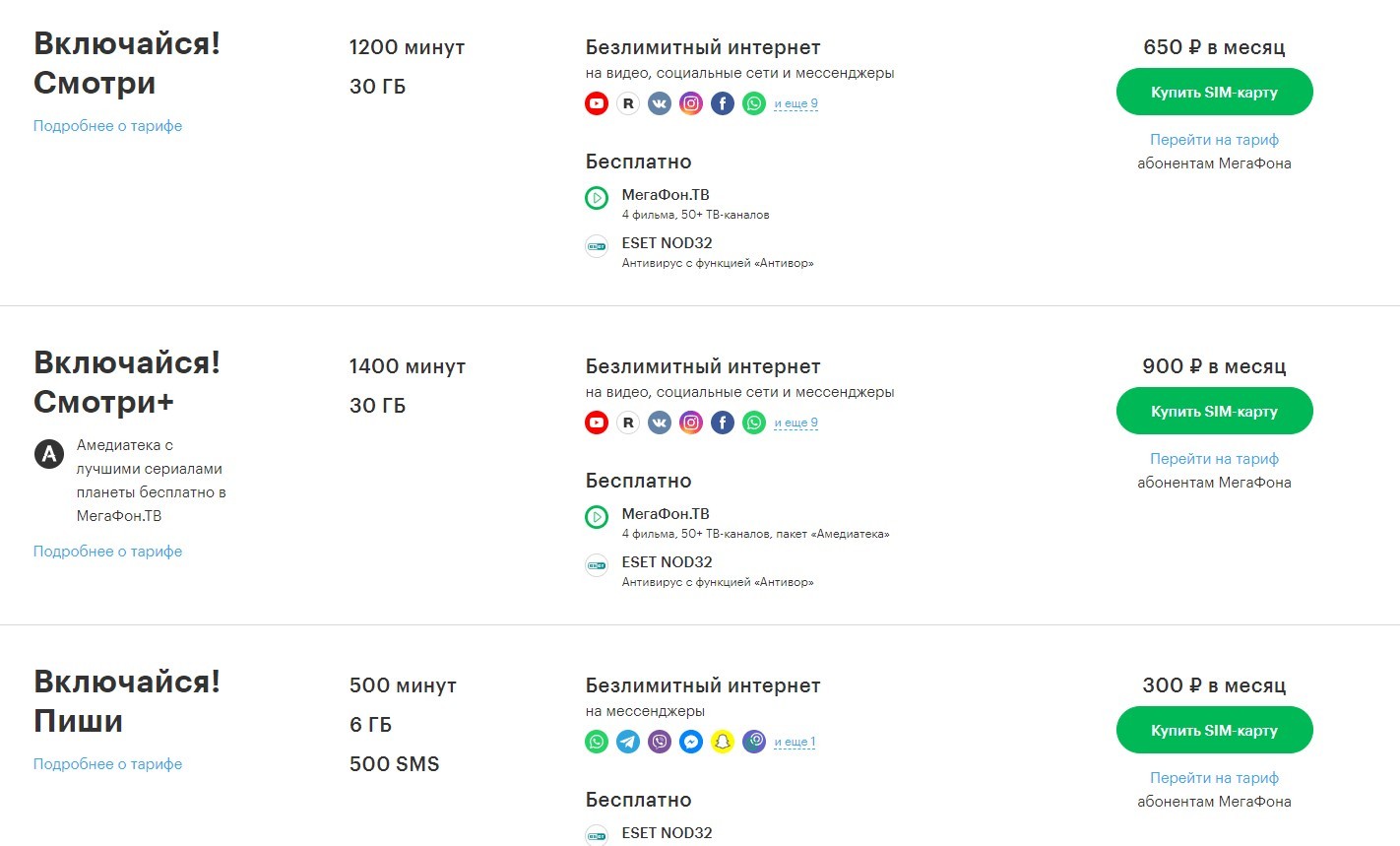 Мегафон тарифные планы для телефона